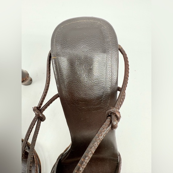 Gucci By Tom Ford Dark Brown Leather knotted Strappy Bamboo Heel sandals 9.5 - Picture 9 of 10